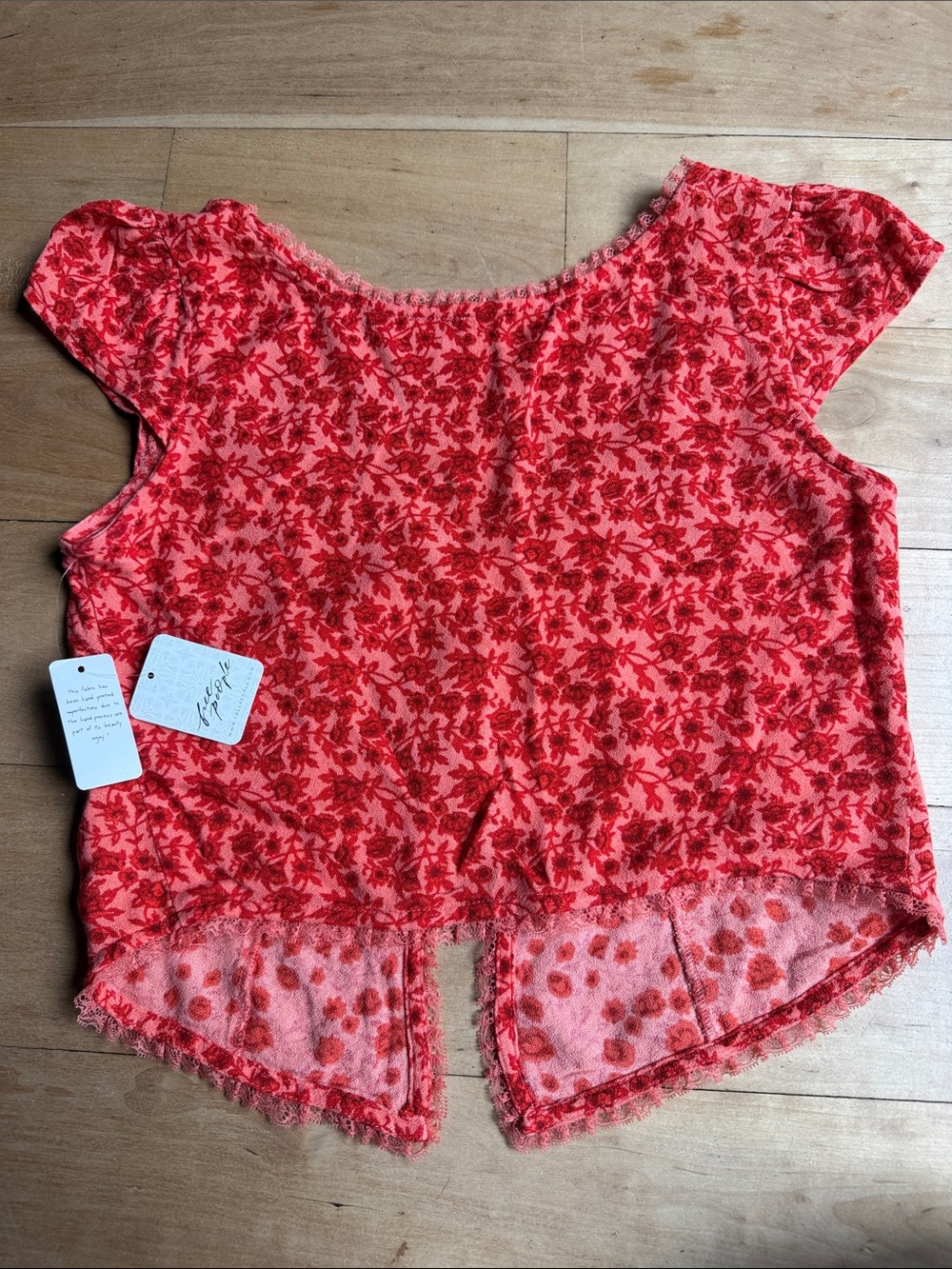 Free People Floral Cropped Tie-Front Top in Coral and Red - Picture 2 of 3